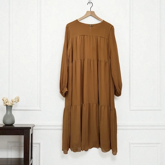 Mango Dresses & Skirts - Mango Women’s Brown Polyester Loose Fit Long Sleeve Dress Size 8